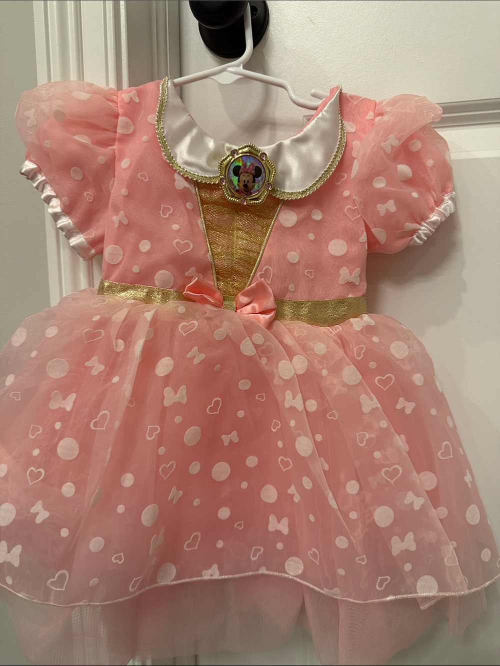 Disney Pink Tulle Minnie-Inspired Party Dress with Gold Accents